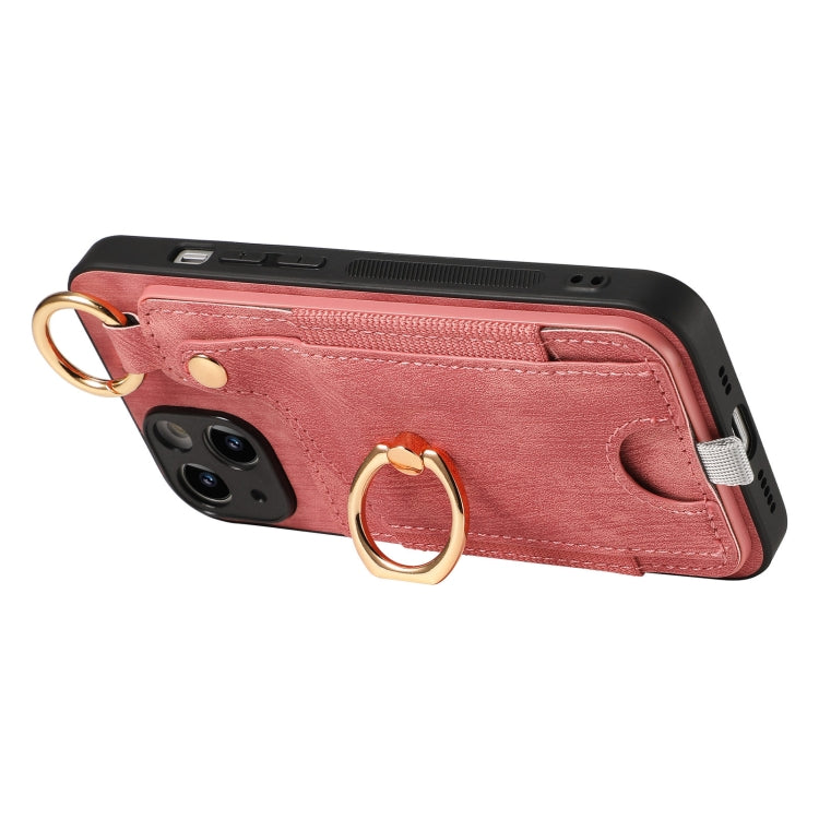 For iPhone 6 / 6s Retro Skin-feel Ring Card Bag Phone Case showcasing its stylish design, card holder, and 360-degree rotating ring stand.