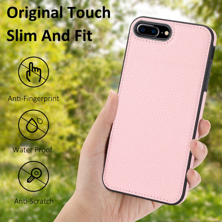 Litchi Pattern Stitched Side-mounted Phone Case for iPhone 7 Plus and 8 Plus, showcasing its stylish design and durable material.