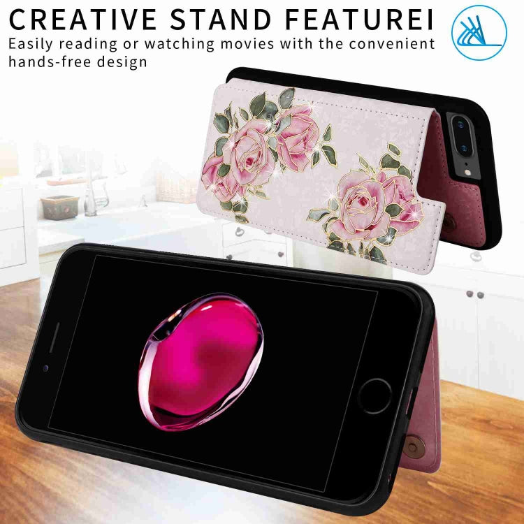 Stylish printed double buckle RFID anti-theft phone case for iPhone 8 Plus and 7 Plus, showcasing card slots and durable material.