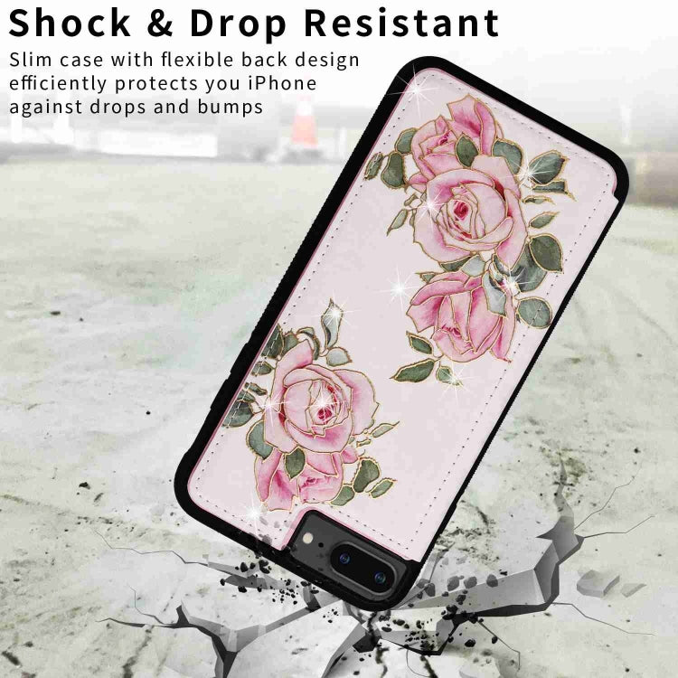 Stylish printed double buckle RFID anti-theft phone case for iPhone 8 Plus and 7 Plus, showcasing card slots and durable material.