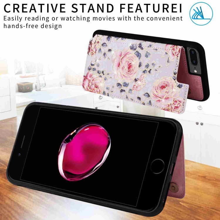 Printed Double Buckle RFID Anti-theft Phone Case for iPhone 8 Plus and 7 Plus, showcasing card slots and stylish design.
