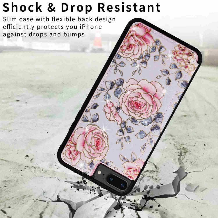 Printed Double Buckle RFID Anti-theft Phone Case for iPhone 8 Plus and 7 Plus, showcasing card slots and stylish design.