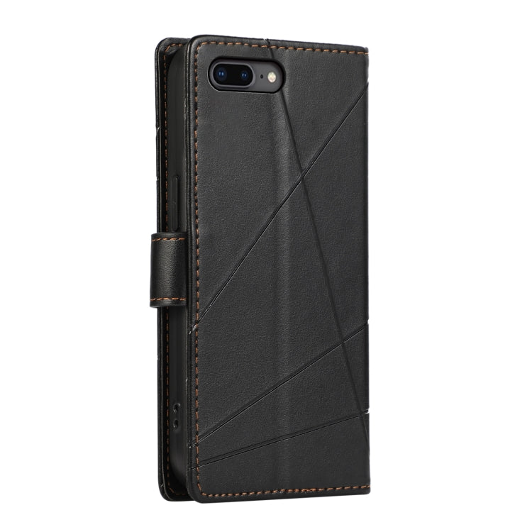 For iPhone 8 Plus / 7 Plus PU leather case with embossed texture, featuring card slots and a wrist strap.