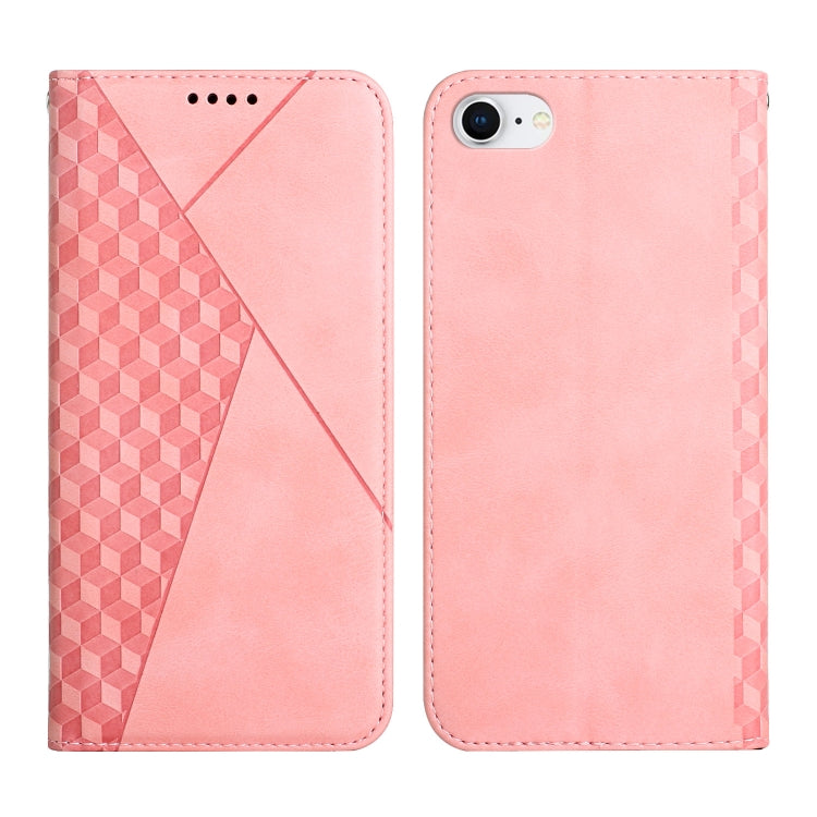 Diamond Pattern Splicing Skin case for iPhone SE 2022, SE 2020, 8, and 7, showcasing its stylish design and card slots.