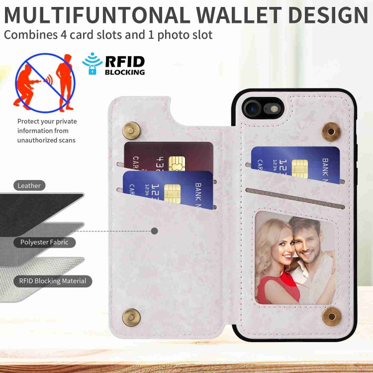 For iPhone SE 2022/2020 Printed Double Buckle RFID Anti-theft case in stylish design, showcasing card holder and protective features.