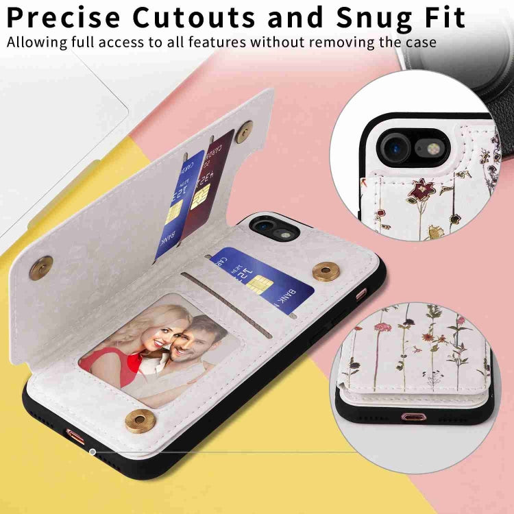 For iPhone SE 2022/2020 Printed Double Buckle RFID Anti-theft case in stylish design, showcasing card holder and protective features.