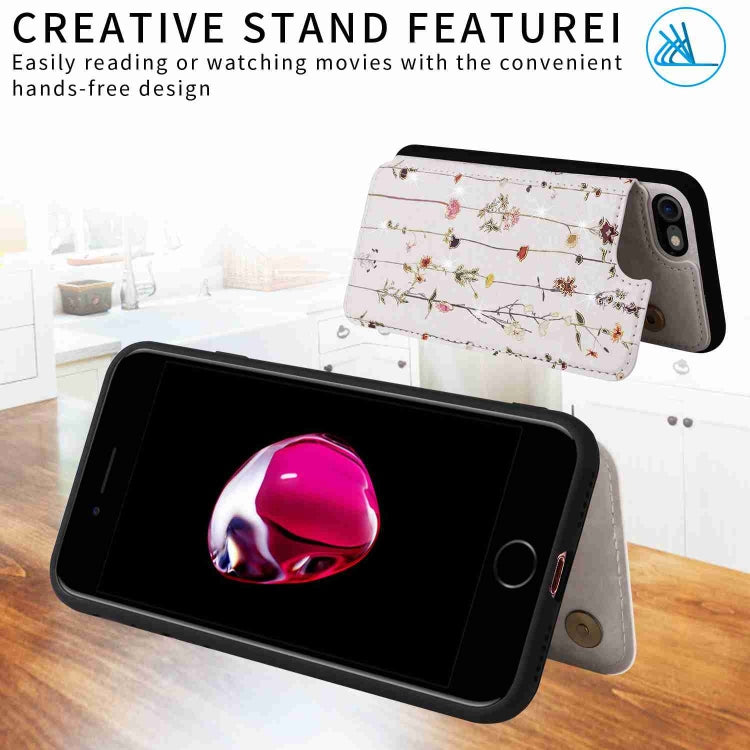 For iPhone SE 2022/2020 Printed Double Buckle RFID Anti-theft case in stylish design, showcasing card holder and protective features.