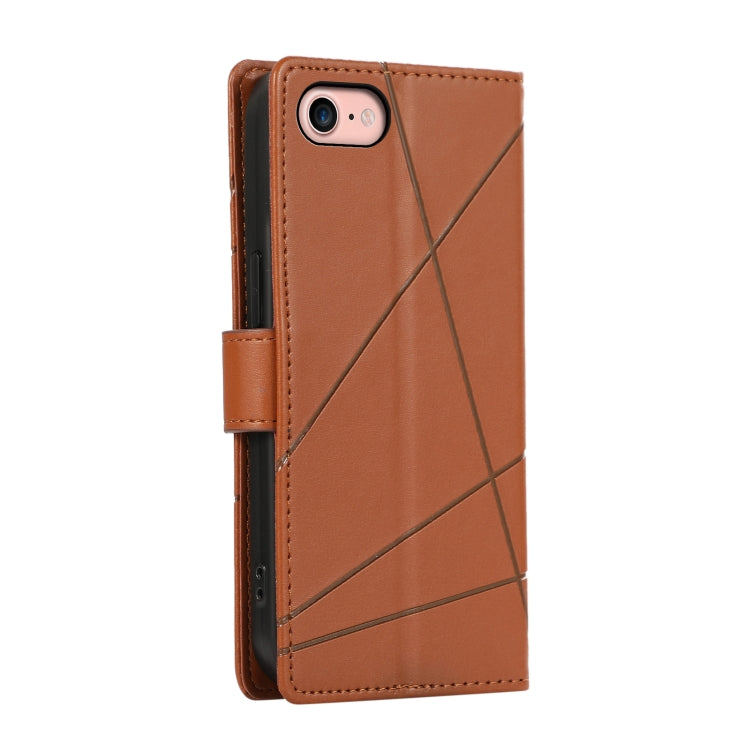 For iPhone SE 2022/2020 PU leather case with embossed texture, featuring card slots and a wrist strap.