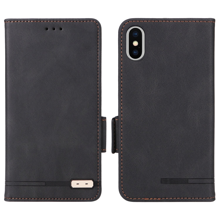 Black magnetic clasp leather phone case for iPhone X and XS, showcasing its sleek design and functional features.