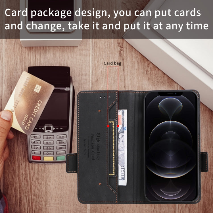 Black magnetic clasp leather phone case for iPhone X and XS, showcasing its sleek design and functional features.