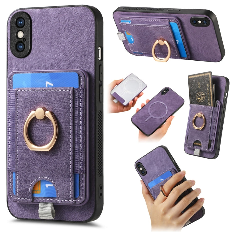 Retro Splitable Magnetic Card Bag Leather Phone Case for iPhone X and XS, showcasing its sleek design and magnetic card wallet feature.