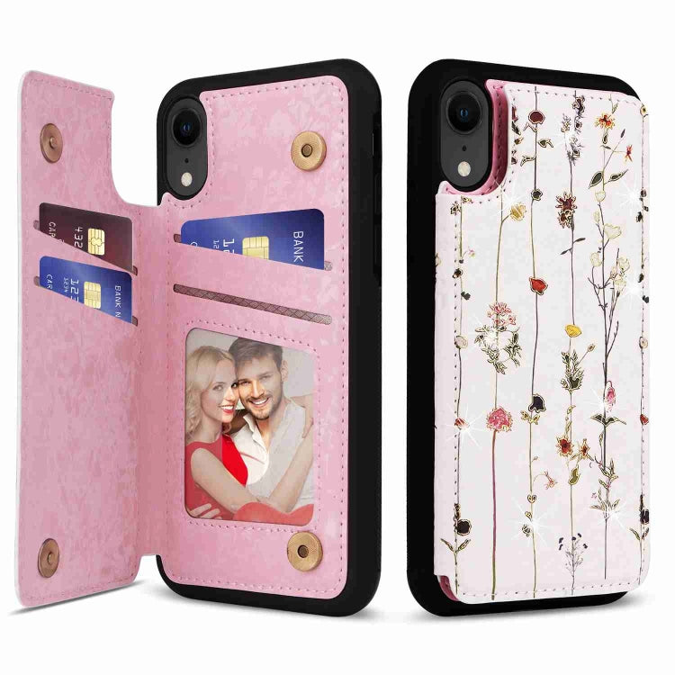 For iPhone XR Printed Double Buckle RFID Anti-theft Phone Case showcasing a stylish design with card slots and a secure buckle.