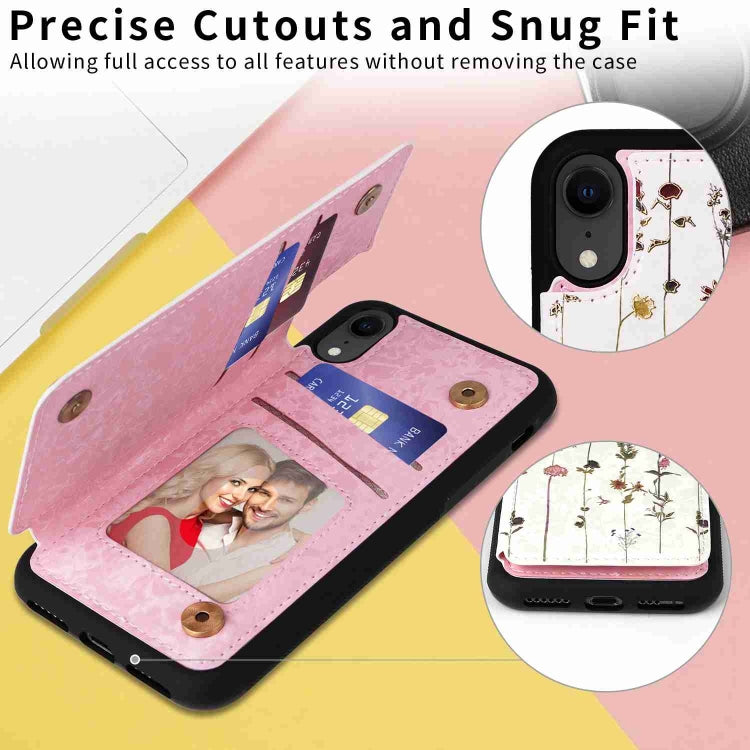 For iPhone XR Printed Double Buckle RFID Anti-theft Phone Case showcasing a stylish design with card slots and a secure buckle.
