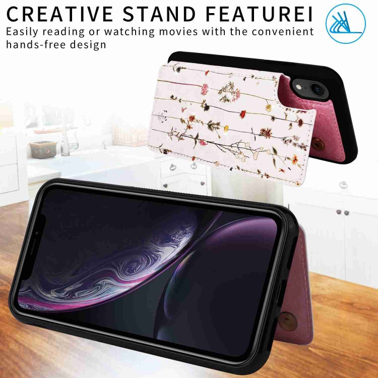 For iPhone XR Printed Double Buckle RFID Anti-theft Phone Case showcasing a stylish design with card slots and a secure buckle.