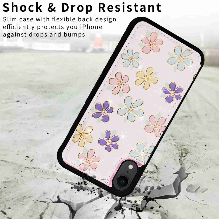 For iPhone XR Printed Double Buckle RFID Anti-theft Phone Case showcasing its stylish design and card storage features.