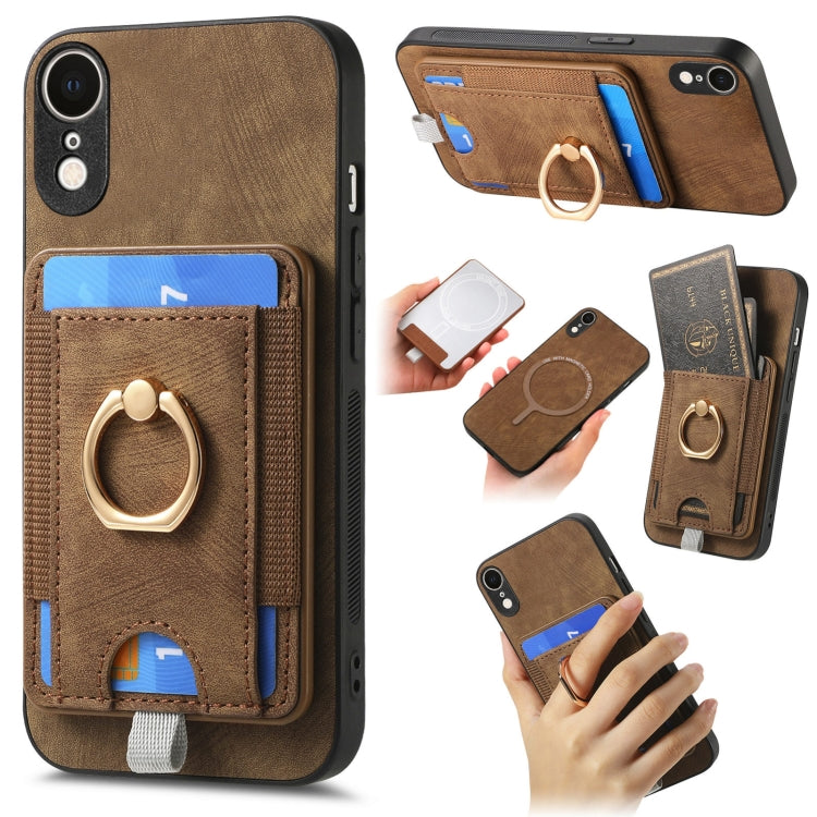 Retro Splitable Magnetic Card Bag Leather Phone case for iPhone XR, showcasing its sleek design and card storage feature.