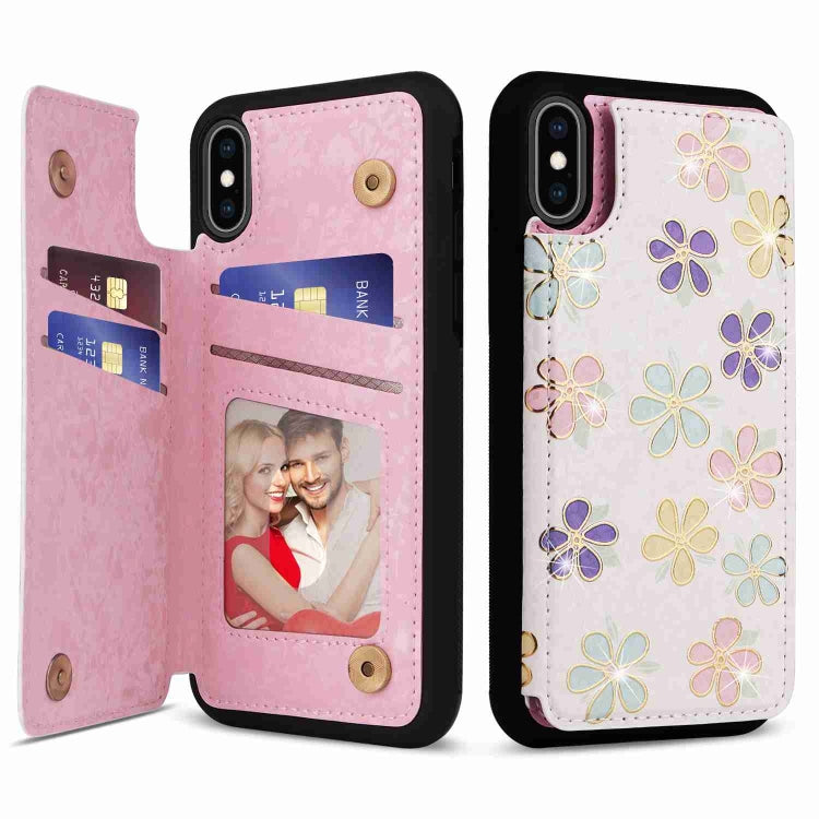 For iPhone XS Max Printed Double Buckle RFID Anti-theft Phone Case showcasing its stylish design and card storage features.