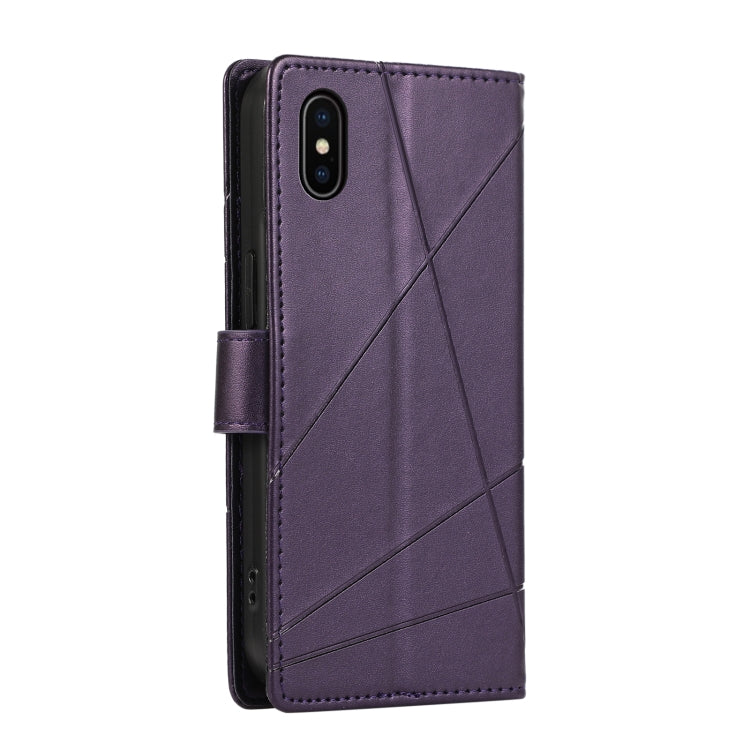 For iPhone XS Max PU leather case with embossed texture, featuring card slots and a wrist strap.