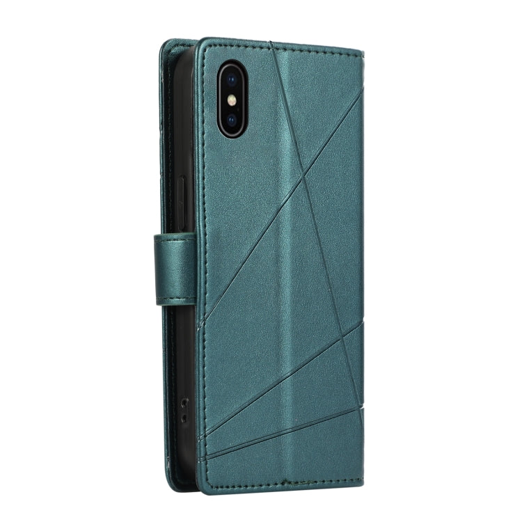 For iPhone XS Max PU leather case with embossed texture, featuring card slots and a wrist strap.
