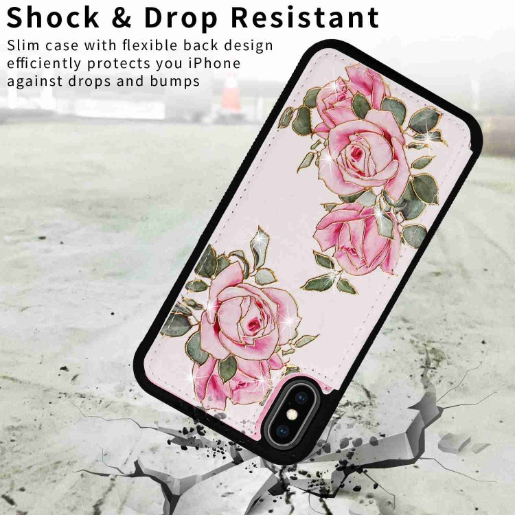 For iPhone XS/X Printed Double Buckle RFID Anti-theft Phone Case showcasing its stylish design and card storage features.