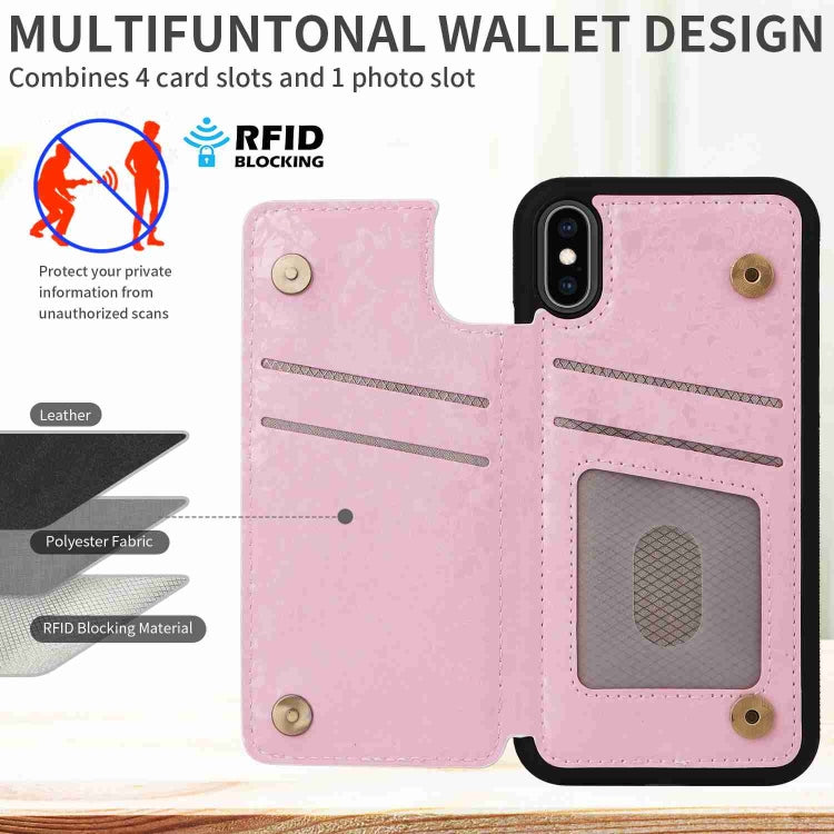 For iPhone XS/X Printed Double Buckle RFID Anti-theft Phone Case in stylish design, showcasing card slots and protective features.