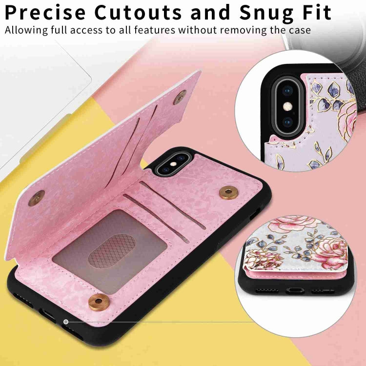 For iPhone XS/X Printed Double Buckle RFID Anti-theft Phone Case in stylish design, showcasing card slots and protective features.