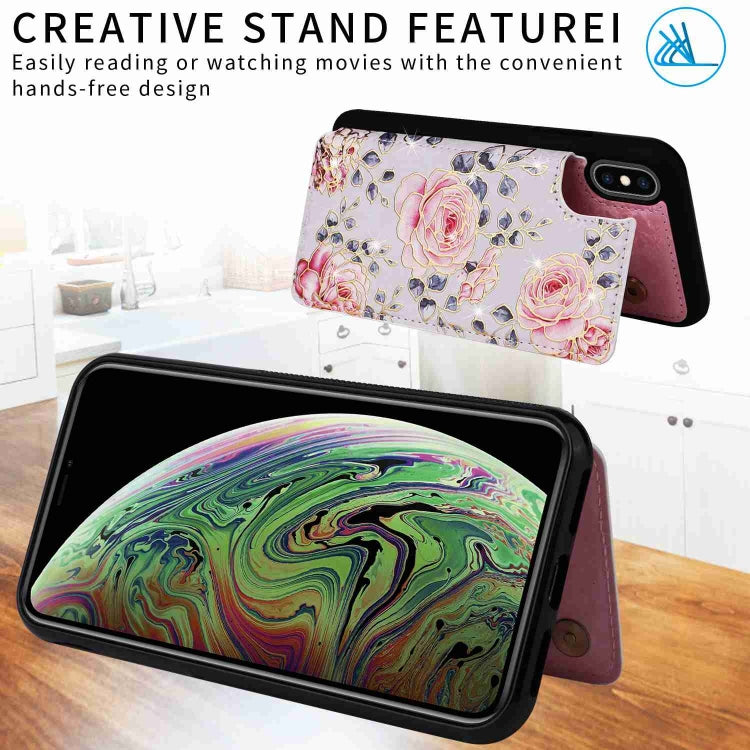 For iPhone XS/X Printed Double Buckle RFID Anti-theft Phone Case in stylish design, showcasing card slots and protective features.