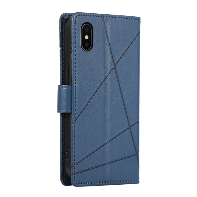 For iPhone XS/X PU leather phone case with embossed texture, featuring card slots and kickstand functionality.