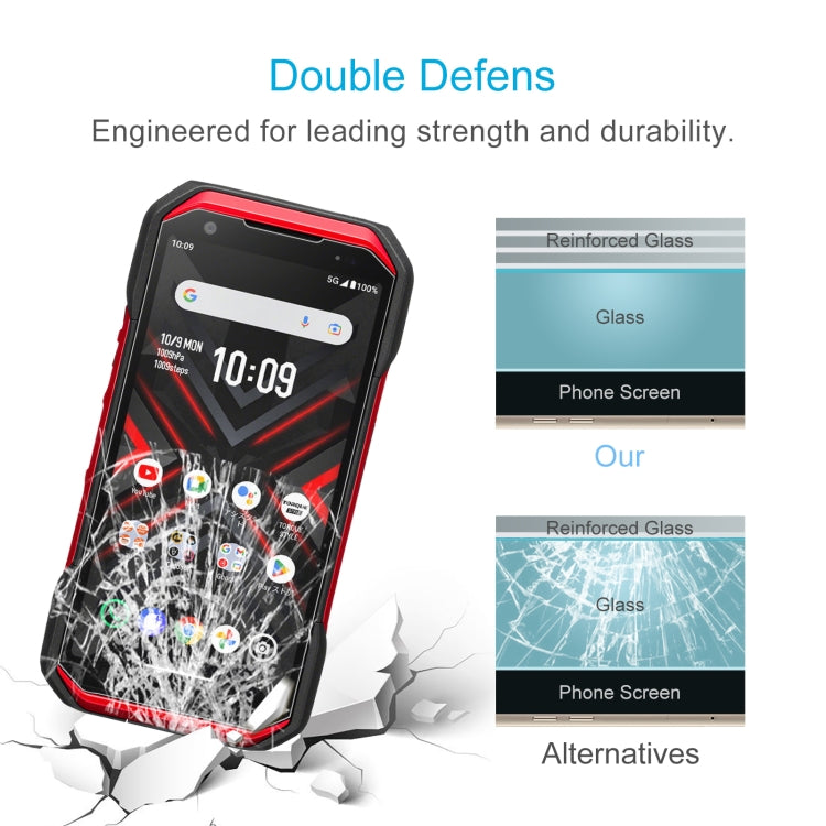 50pcs 0.26mm 9H 2.5D tempered glass film for Kyocera Torque G06, showcasing its clarity and protective features.