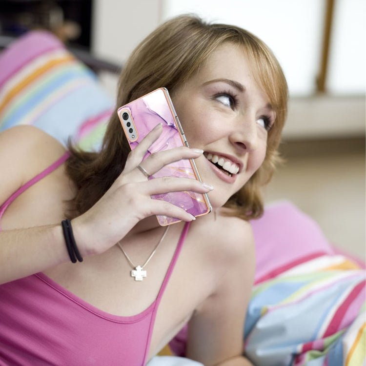 Electroplating marble pattern TPU case for LG Velvet 5G/4G, showcasing vibrant colors and dual-side protection.