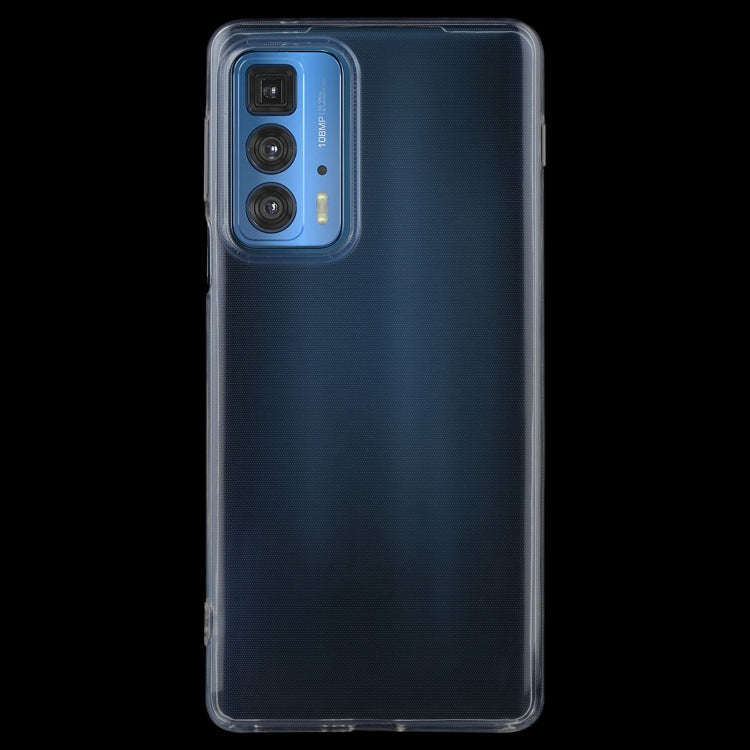 Ultra-thin transparent TPU soft case for Motorola Edge 20 Pro, showcasing its sleek design and precise fit.