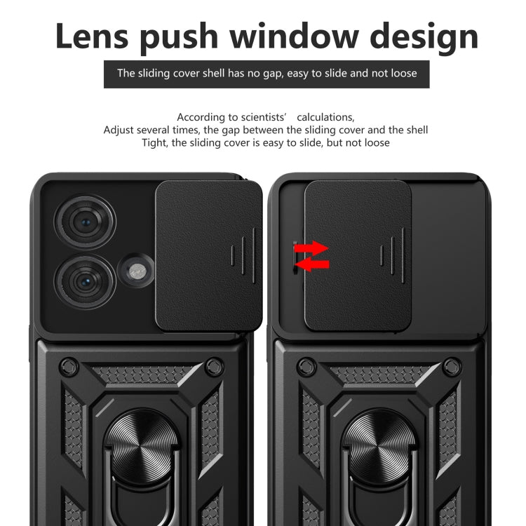 Motorola Edge 40 Neo 5G case featuring a sliding camera cover design, made of durable TPU and PC materials, showcasing its sleek and protective features.