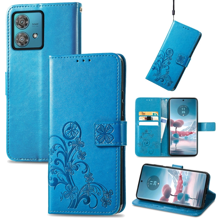 Four-leaf clasp embossed leather phone case for Motorola Edge 40 Neo, showcasing elegant design and practical features.