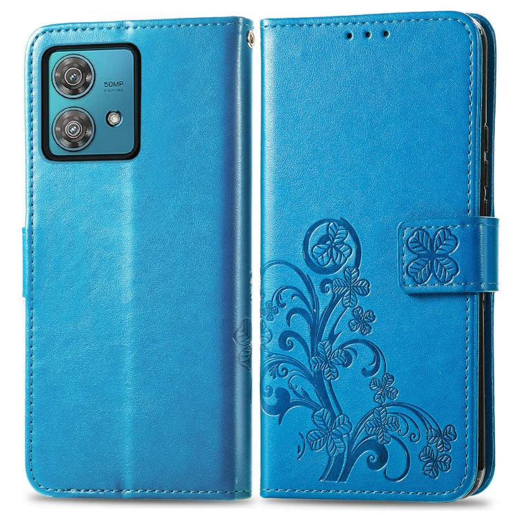 Four-leaf clasp embossed leather phone case for Motorola Edge 40 Neo, showcasing elegant design and practical features.