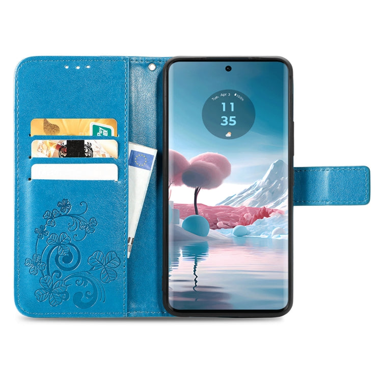 Four-leaf clasp embossed leather phone case for Motorola Edge 40 Neo, showcasing elegant design and practical features.