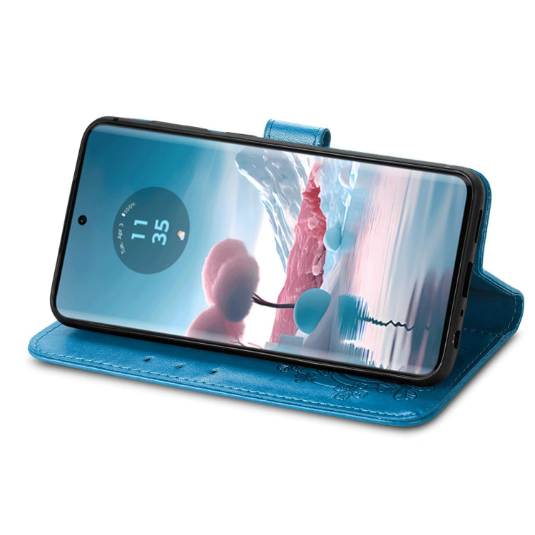 Four-leaf clasp embossed leather phone case for Motorola Edge 40 Neo, showcasing elegant design and practical features.