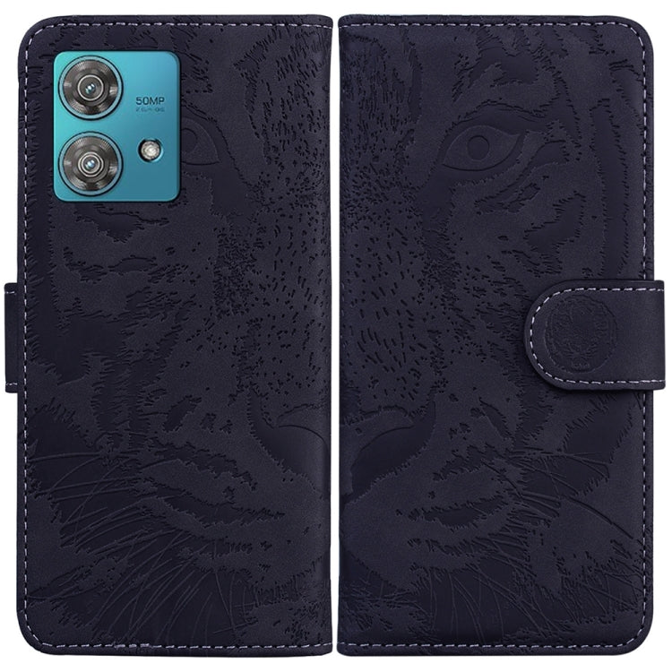 Motorola Edge 40 Neo leather phone case with tiger embossing pattern, showcasing its elegant design and practical features.