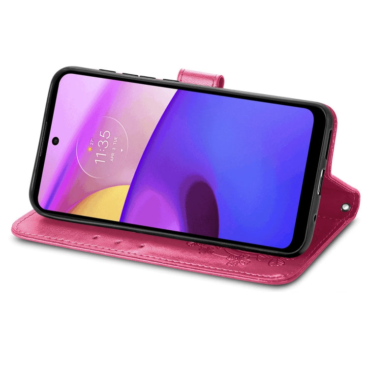 Stylish Four-leaf Clasp Embossed Leather Case for Motorola Moto E40, showcasing elegant design and practical features.