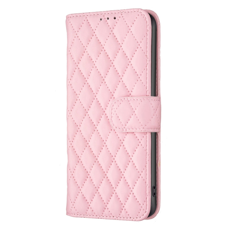 Diamond Lattice Wallet Flip Leather case for Motorola Moto G Play 2024, showcasing its stylish design and card slots.