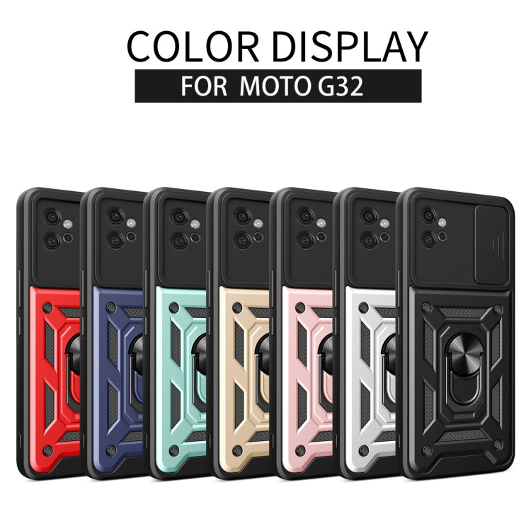 Motorola Moto G32 phone case featuring a sliding camera cover design, made from durable TPU and PC materials, showcasing its sleek and protective features.