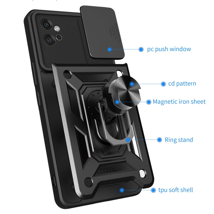 Motorola Moto G32 TPU Hybrid PC Phone Case with Sliding Camera Cover Design, showcasing its durable material and sleek design.
