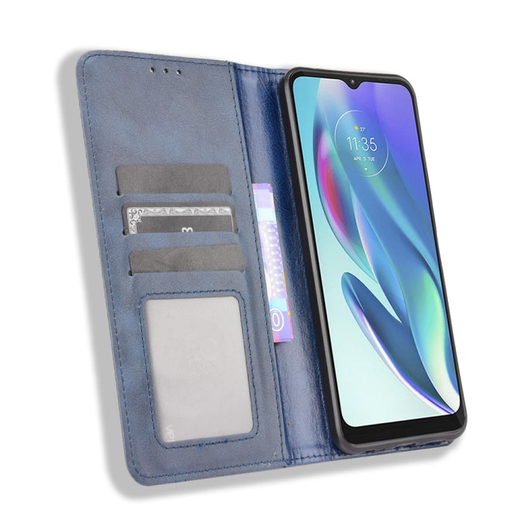 Motorola Moto G50 5G case featuring a magnetic buckle and retro crazy horse texture, showcasing its stylish design and functionality.