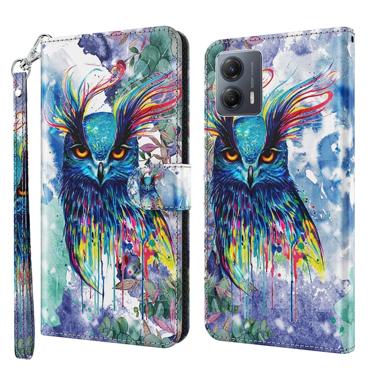 Stylish 3D painting pattern flip leather phone case for Motorola Moto G54, showcasing its design and functionality.