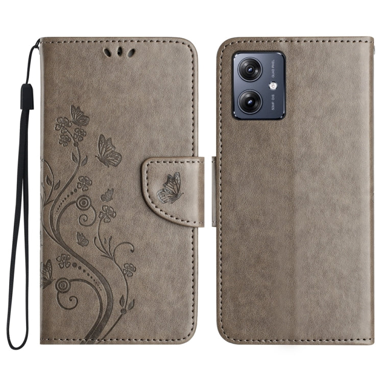 Butterfly flower pattern flip leather phone case for Motorola Moto G54, showcasing vibrant colors and stylish design.