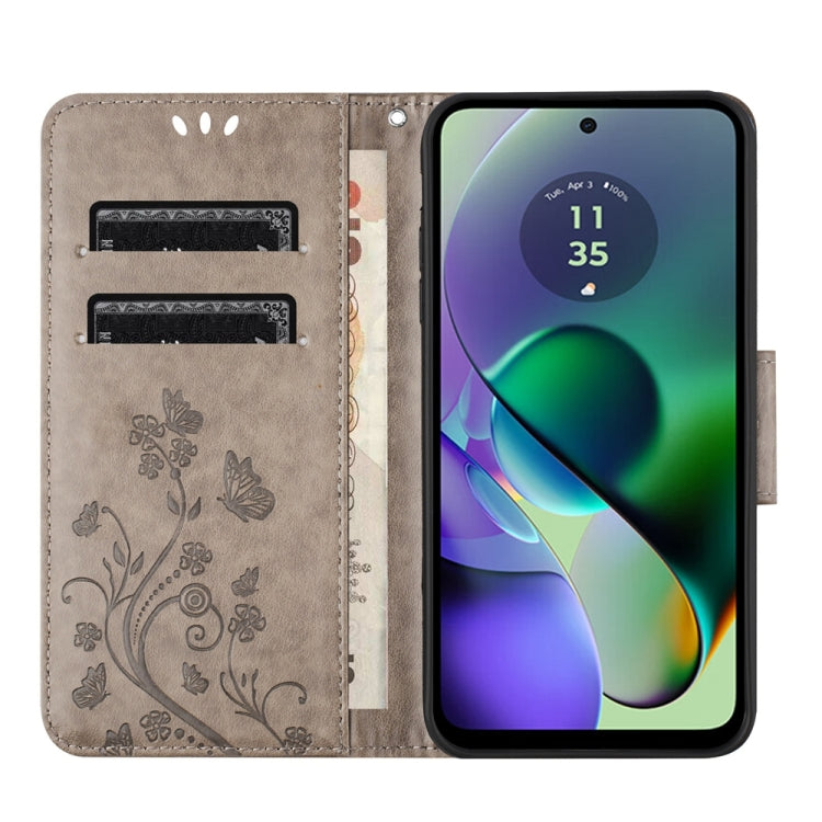 Butterfly flower pattern flip leather phone case for Motorola Moto G54, showcasing vibrant colors and stylish design.