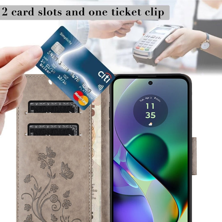 Butterfly flower pattern flip leather phone case for Motorola Moto G54, showcasing vibrant colors and stylish design.