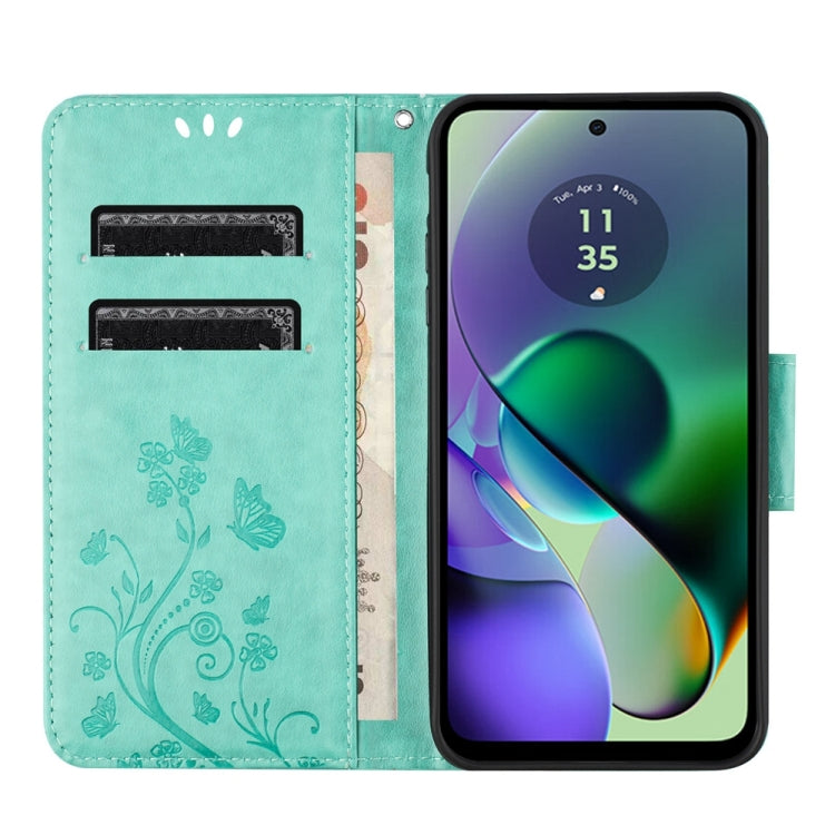 Butterfly flower pattern flip leather phone case for Motorola Moto G54, showcasing vibrant colors and stylish design.