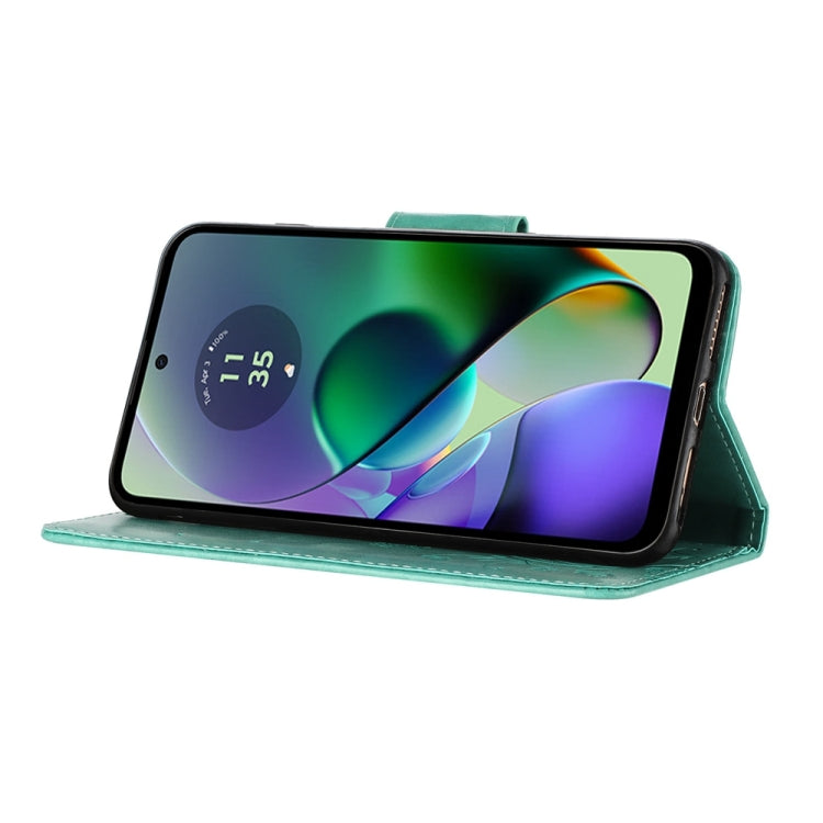 Butterfly flower pattern flip leather phone case for Motorola Moto G54, showcasing vibrant colors and stylish design.