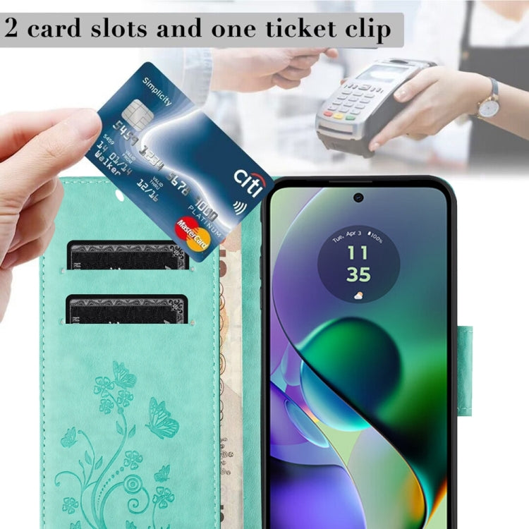 Butterfly flower pattern flip leather phone case for Motorola Moto G54, showcasing vibrant colors and stylish design.