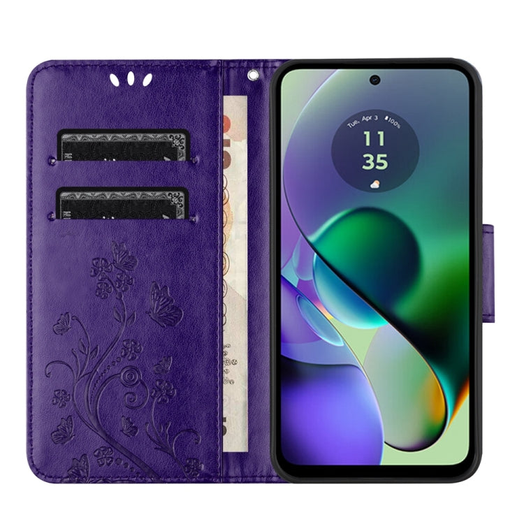 Butterfly flower pattern flip leather phone case for Motorola Moto G54, showcasing vibrant colors and stylish design.